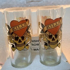 Glassware Vintage shot glasses. .4 Ed Hardy Tall Shot Glasses. Skull&Hearts. New